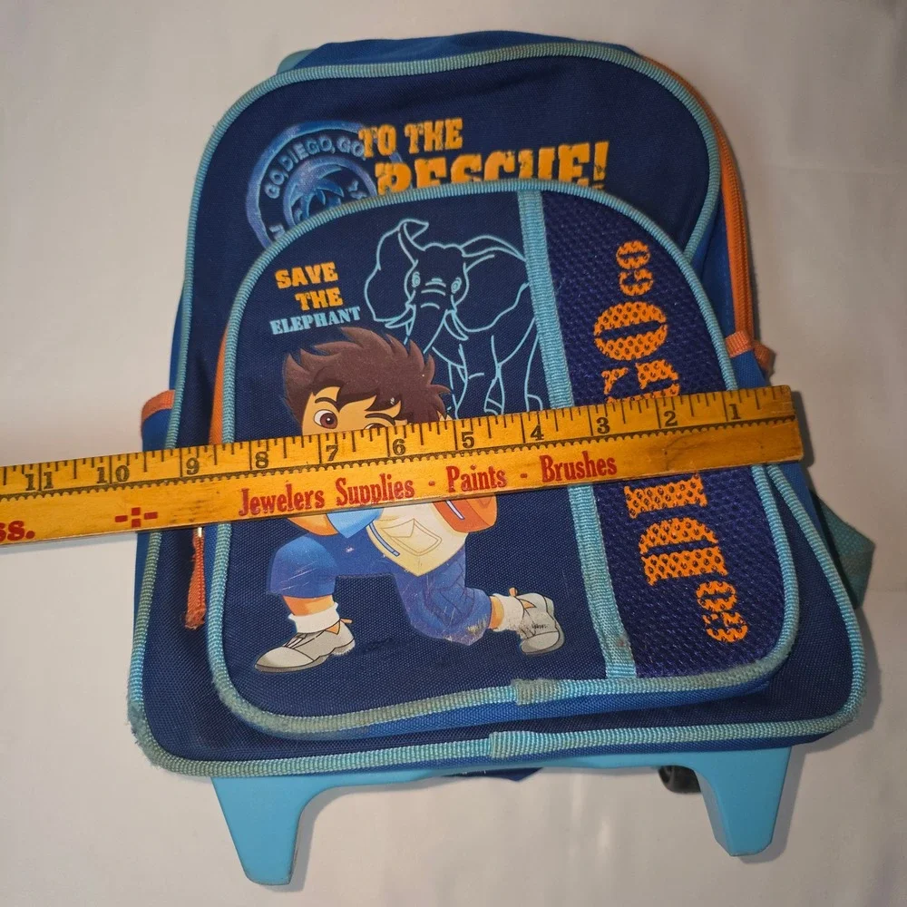 Vtg Rare Go Diego Go Kids Rolling Backpack Blue Orange To The Rescue‎ 15 inch